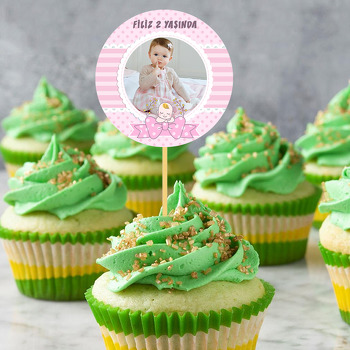 Pembe Fiyonklu Bebek Temalı Resimli Kürdan Süs