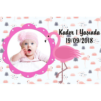 Pembe Flamingo Temalı Doğum Günü Plastik Magnet