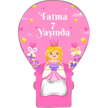 Pembe Fonda Hediyeler ile Prenses Temalı Balon Ahşap Magnet 