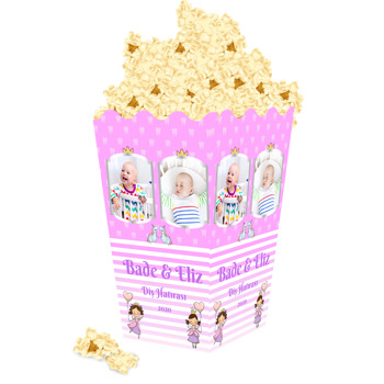 Pembe Fonda İkiz Diş Buğdayı Temalı Çift Çerçeveli Popcorn Kutusu