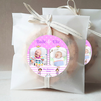 Pembe Fonda İkiz Diş Buğdayı Temalı Çift Çerçeveli Resimli Sticker