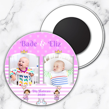 Pembe Fonda İkiz Diş Buğdayı Temalı Çitf Çerçeveli Resimli Daire Plastik Magnet