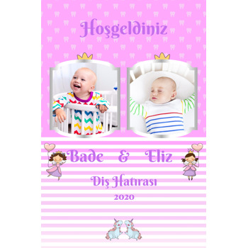 Pembe Fonda İkiz Diş Buğdayı Temalı Doğum Günü Magnet