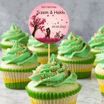 Pembe Fonda Kalpli Ağaç ve Sevgililer Temalı Parti Kürdan Süs