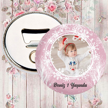 Pembe Fonda Kar Taneleri ile Kış Ağaçları Temalı Magnet Açacak