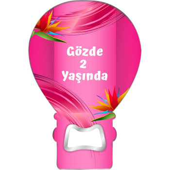 Pembe Fonda Kırmızı Japon Gülü Temalı Balon Ahşap Magnet 