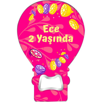 Pembe Fonda Limon Dilimleri Temalı Balon Ahşap Magnet 