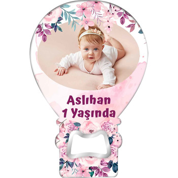 Pembe Fonda Salkım Çiçekler Temalı Balon Ahşap Magnet 