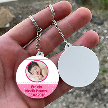 Pembe Fonlu 2 Temalı Bebek Daire Plastik Anahtarlık