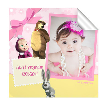 Pembe Fonlu Maşa Ve Koca Ayı Temalı  Kare Etiket
