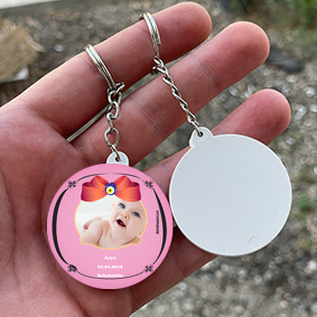 Pembe Fonlu Nazar Papyon Temalı Bebek Daire Plastik Anahtarlık