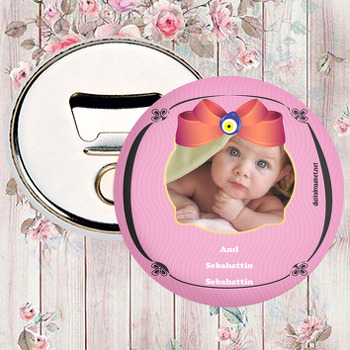 Pembe Fonlu Nazar Papyon Temalı Bebek Magnet Açacak