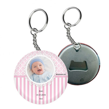 Pembe Fonlu Temalı Bebek Arkası Açacak Anahtarlık