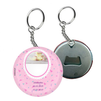 Pembe Fonlu Temalı Bebek Arkası Açacak Anahtarlık