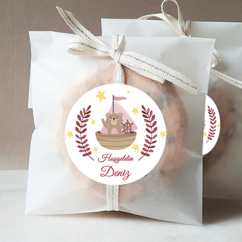 Pembe Gemili Ayıcık Temalı Hoşgeldin Bebek Sticker