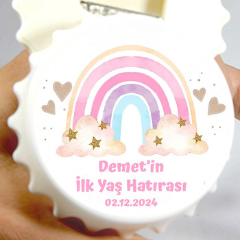 Pembe Gökkuşağı ile Yıldızlar Temalı Kapak Şekilli Magnet Açacak