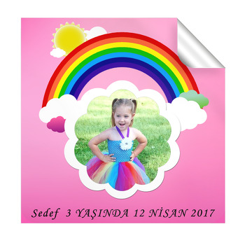 Pembe Gökkuşağı Temalı Kare Etiket