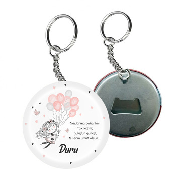 Pembe Gri Balonlu Sevimli Kız Temalı Arkası Açacak Anahtarlık