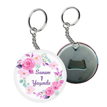 Pembe Gül Çerçeve Temalı Arkası Açacak Anahtarlık