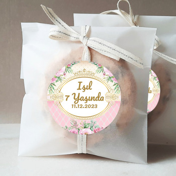 Pembe Güller ile Gold Puantiyeli Fon Temalı Sticker