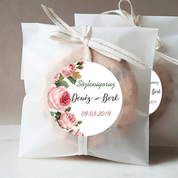 Pembe Güller Temalı Söz Nişan Nikah Sticker