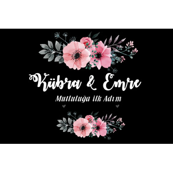 Pembe Güllü Siyah Zeminli Söz Nişan Düğün İçin  Afiş