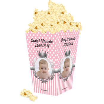 Pembe Gümüş Taç Temalı Popcorn Kutusu