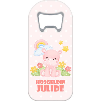 Pembe Hipopotam ile Puantiye Fon Temalı Uzun Magnet Açacak