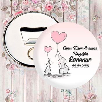 Pembe Kalp Balonlu Filler Temalı Magnet Açacak