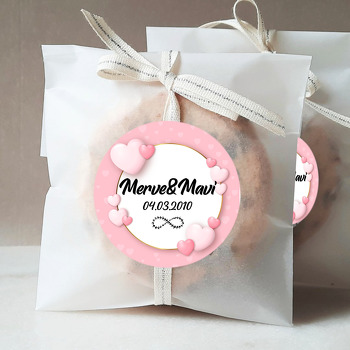 Pembe Kalpler ile Gold Çerçeve Temalı Sticker