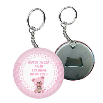 Pembe Kalpli Ayıcık Temalı Arkası Açacak Anahtarlık