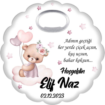 Pembe Kalpli Balonlar ile Ayıcık Temalı Çiçek Şekilli Magnet Açacak