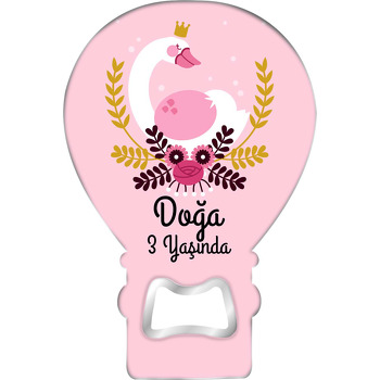 Pembe Kanatlı Kuğu Temalı Balon Ahşap Magnet 