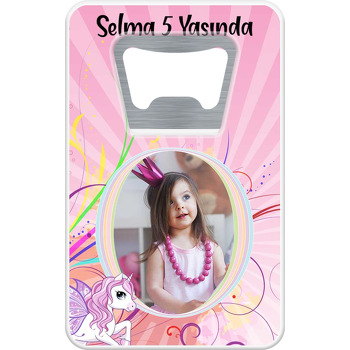 Pembe Kanatlı Unicorn Temalı Dikdörtgen Magnet Açacak