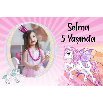 Pembe Kanatlı Unicorn Temalı Doğum Günü Magnet