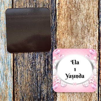 Pembe Kapitone Fonda Balonlar Temalı Kare Magnet