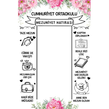Pembe Karamfillerle Ortaokul Mezuniyet Hatırası Temalı Afiş