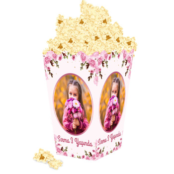Pembe Karanfil Temalı Popcorn Kutusu
