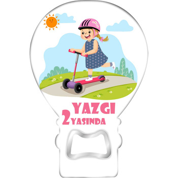 Pembe Kasklı Scootercı Kız Temalı Balon Ahşap Magnet 