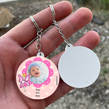 Pembe Kelebek Temalı Kız Bebek Diş Daire Plastik Anahtarlık