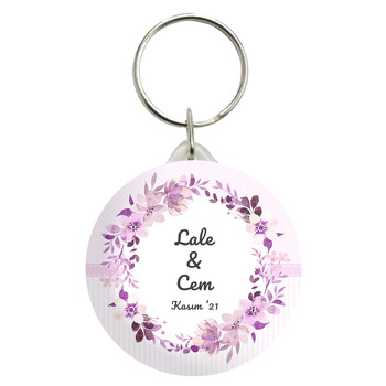 Pembe Kır Çiçekleri ile Puantiye Fon Temalı Anahtarlık