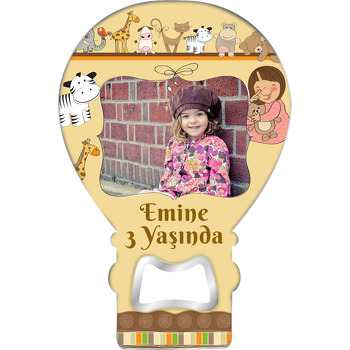 Pembe Kıyafetli Kız ile Oyuncaklar Temalı Balon Ahşap Magnet 