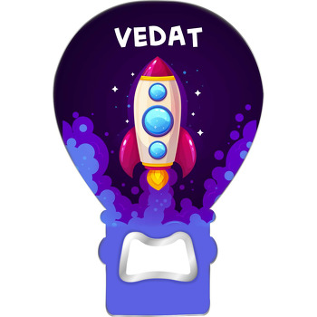 Pembe Krem Roket Uçuyor Temalı Balon Ahşap Magnet 