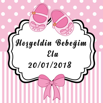 Pembe Kurdela Çerçeve Temalı Bebek   Kare Parti Afişi