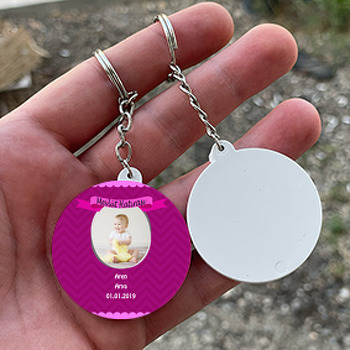 Pembe kurdela Temalı Bebek Daire Plastik Anahtarlık