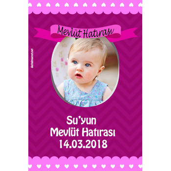 Pembe Kurdela Temalı Bebek Mevlüdü Plastik Magneti