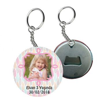 Pembe Kurdela Temalı Resimli Arkası Açacak Anahtarlık