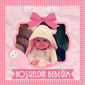 Pembe Kurdelalı Hoşgeldin Bebek Temalı   Kare Parti Afiş