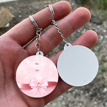 Pembe Kurdele Temalı Söz Nişan Nikah Daire Plastik Anahtarlık