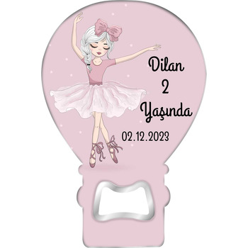 Pembe Kurdeleli Balerin Temalı Balon Ahşap Magnet 